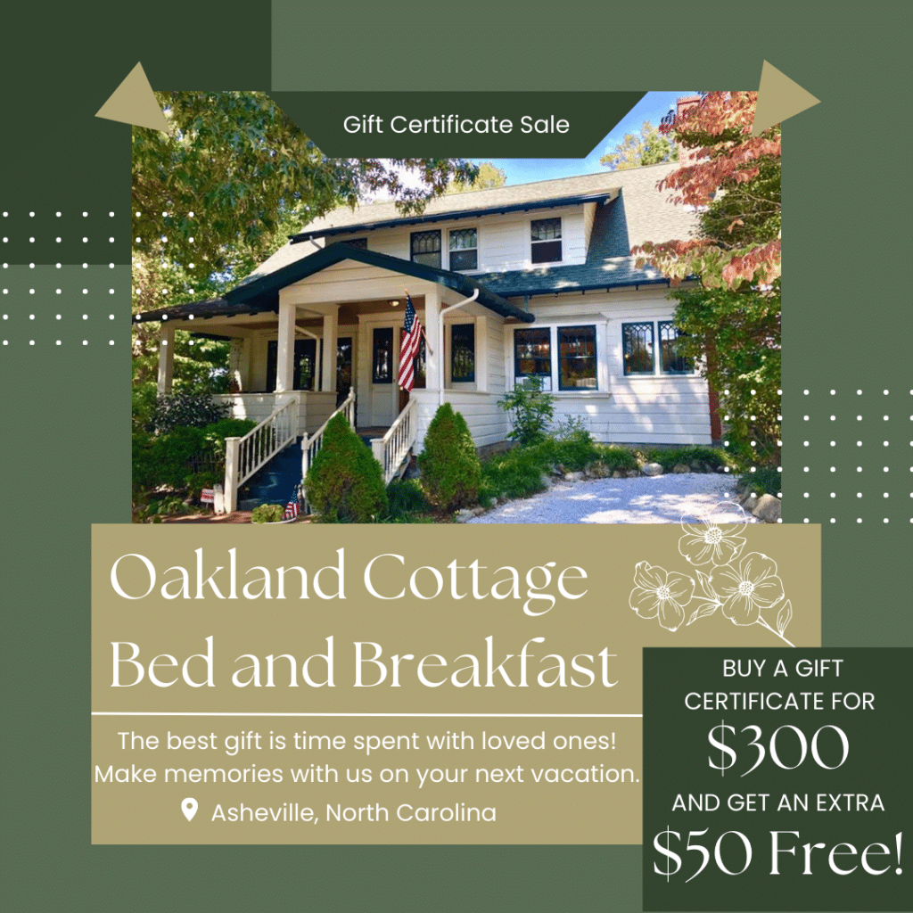 Front of bed and breakfast with details of the gift Certificate special. 